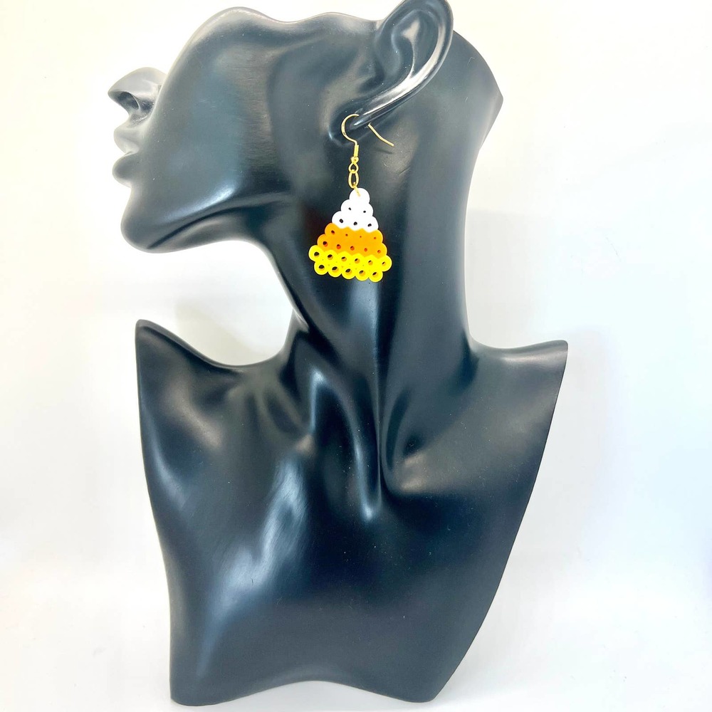 Melted Candy Corn Earrings - Halloween Earrings - Fall Earrings - Perler Earring - Picture 6 of 8